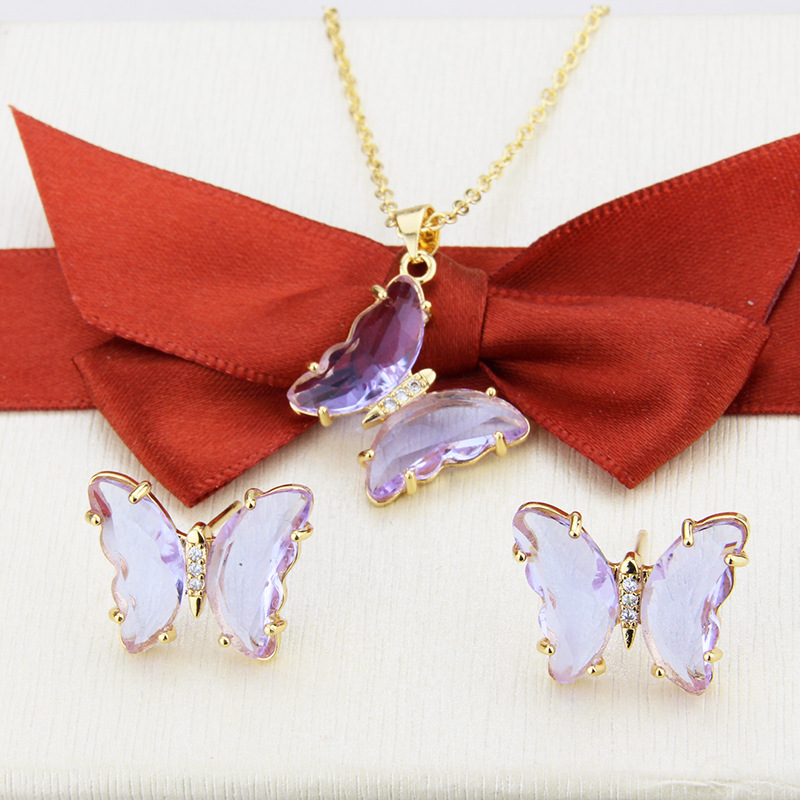 Simple Transparent Butterfly Earrings Necklace Set display picture 4