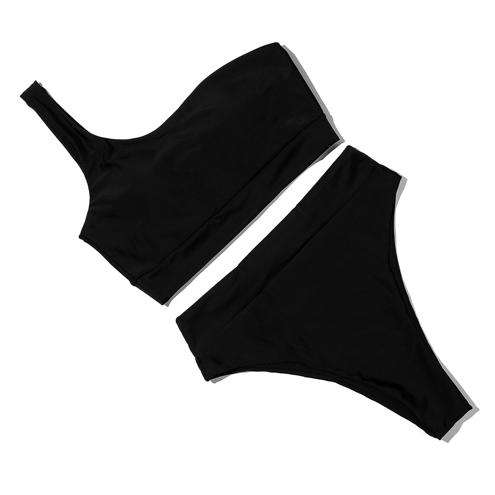 Split Solid Color One Shoulder High Waist Sexy One Shoulder Swimsuit - One Shoulder Swimsuit - Uniqistic.com