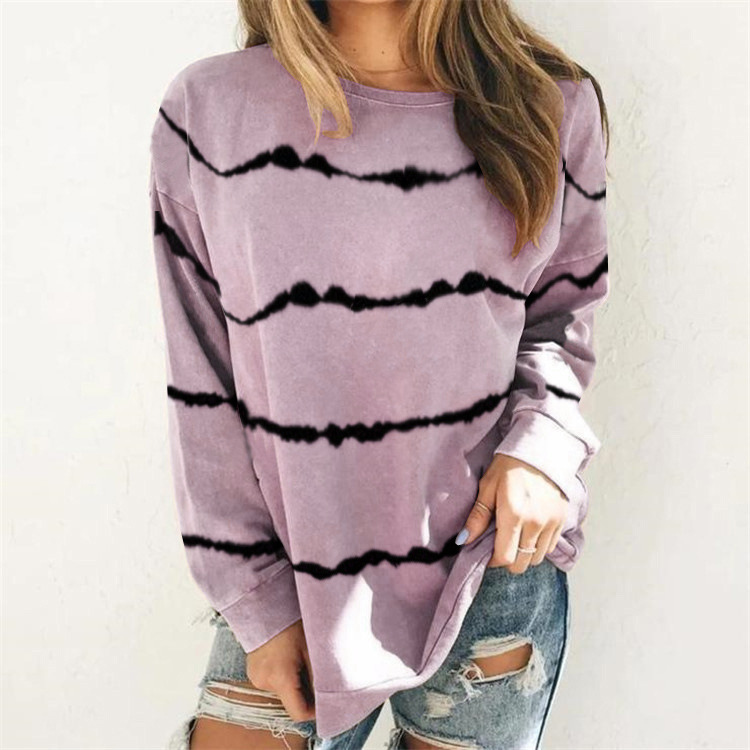 Tie Dye Striped Printed Long-Sleeved T-Shirt NSYHY106395