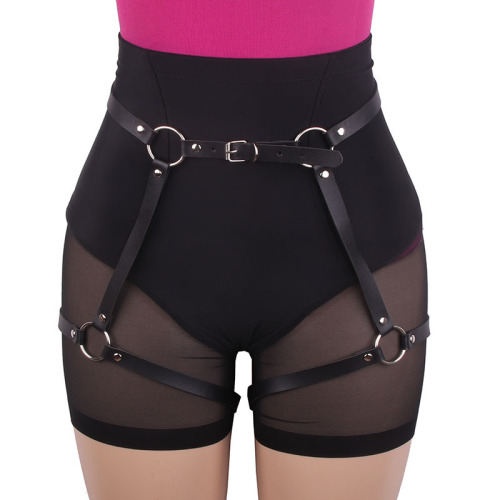 Factory direct sale sexy bowknot hip-lifting leg hoop thigh ring European and American hot-selling leather fetish waist belt restraint