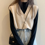 Трендовый трикотажный жилет, осенняя пони, однотонный свитер, куртка, популярно в интернете, в корейском стиле