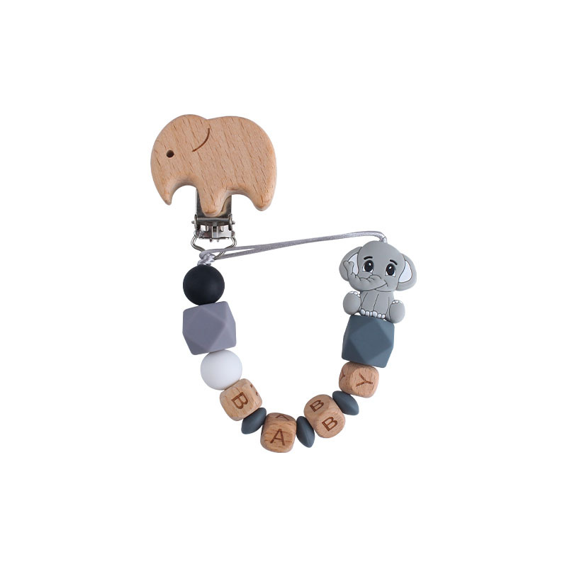 New Beech elefante chupete clip Beech carta bebé nombre elefante silicona mordedor molar juguete