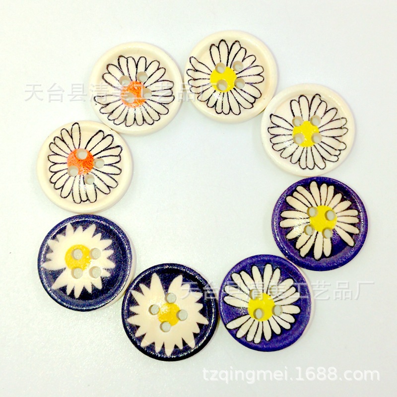 13mm/15mm/18mm pintado lindo botón de madera de margarita hermosa decoración niños manualidades hechas a mano