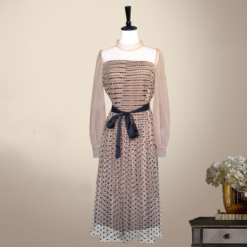 Papaya Milk Spring and Summer New Korean Style Long Dress Chiffon Mesh Polka Dot Print Thin Elegant Fairy Dress Papaya Milk Spring and Summer New Korean Style Long Dress Chiffon Mesh Polka Dot Print Thin Elegant Fairy Dress