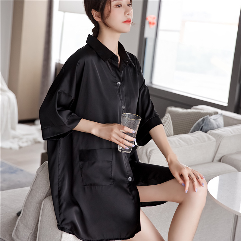 summer Borneol pajamas Cardigan shirt go out Nightdress sexy BF Large Foreign trade Home Furnishings