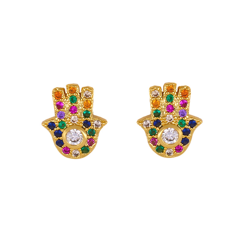 Ins Conception Originale Micro-incrusté De Femmes Gemme Multicolore Palm Boucles D'oreilles Européen Et Américain De Mode Boucles D'oreilles À La Mode Ers77 display picture 5