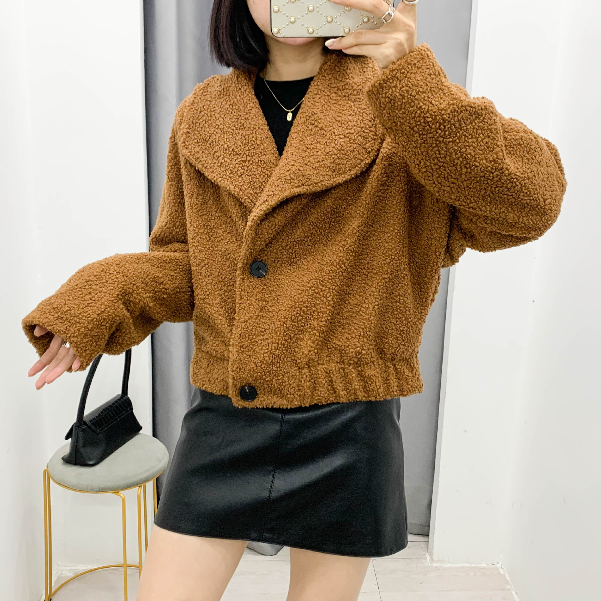 new autumn and winter loose long-sleeved plush faux fur retro jacket  NSAM2280