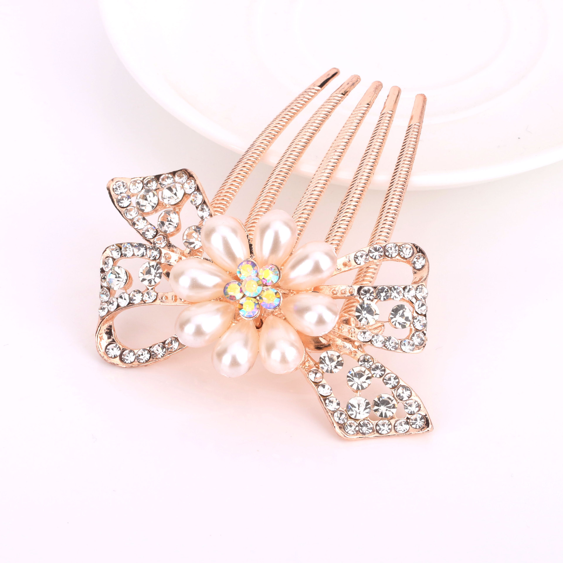 Sweet Flower Alloy Plating Artificial Rhinestones Artificial Pearls Hair Combs display picture 3