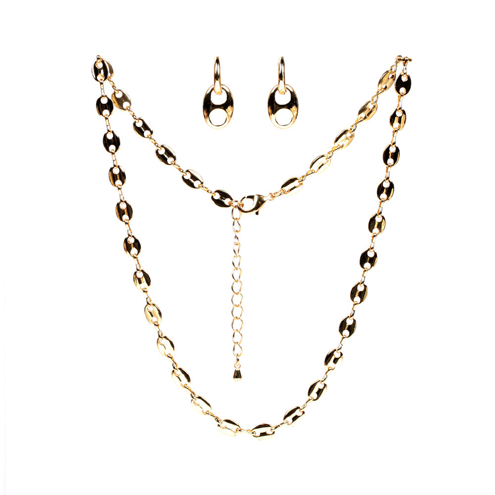 Thick Chain Clavicle Chain Stitching Pig Nose Necklace Bracelet Earring Set display picture 15