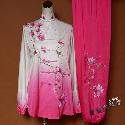 Tai chi clothing chinese kung fu uniforms Gradually rose red embroidery Plum Blossom Tai dress women gauze competition