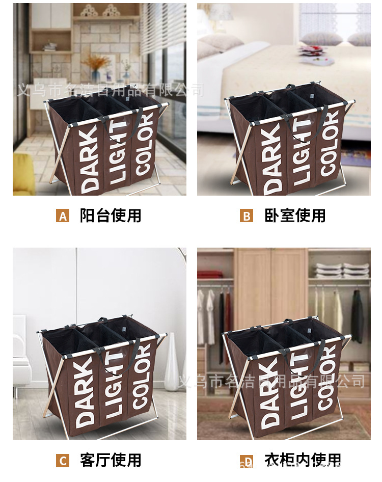 Oxford Cloth Belt Handle Three Cell Aluminum Rack Laundry Basket Storage Basket Sundries Basket Laundry Basket Home Storage Basket Opp Bag Item Picture