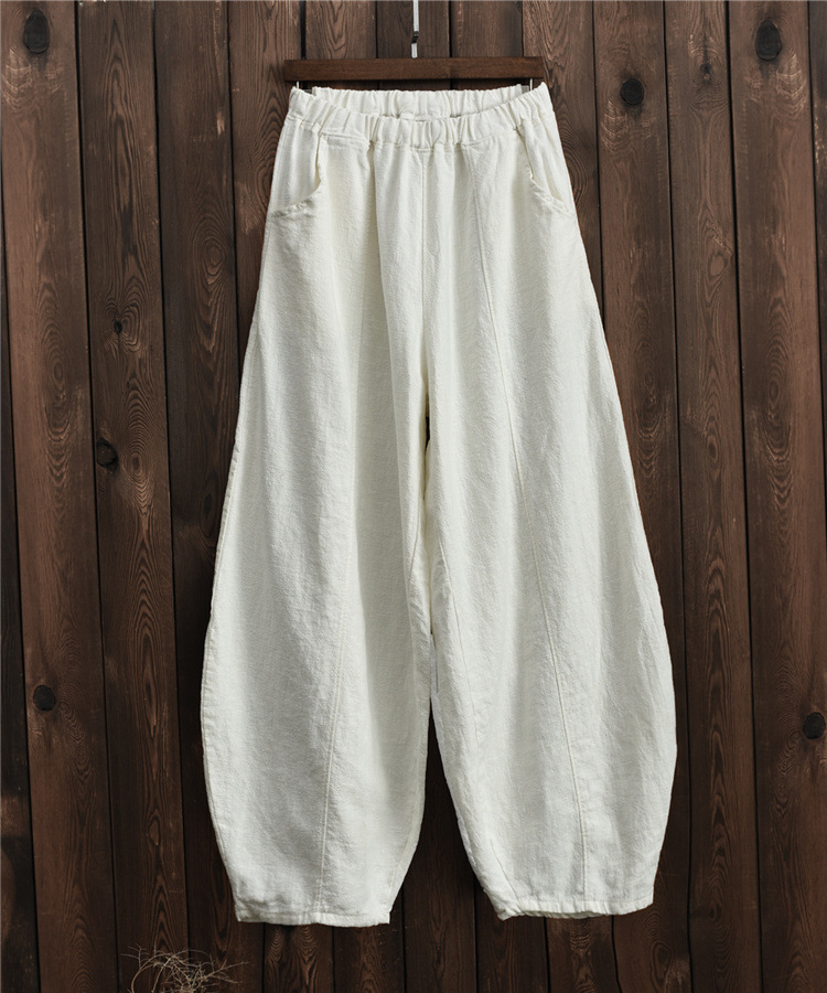 Retro Cotton Linen Washed Wild Bloomers Loose Pants NSYF3632