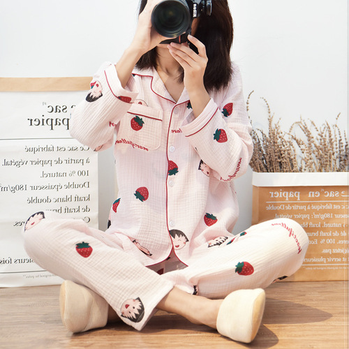 Confinement clothes new women's large size nursing pajamas washed cotton gauze home clothes crepe nursing clothes maternity pajamas