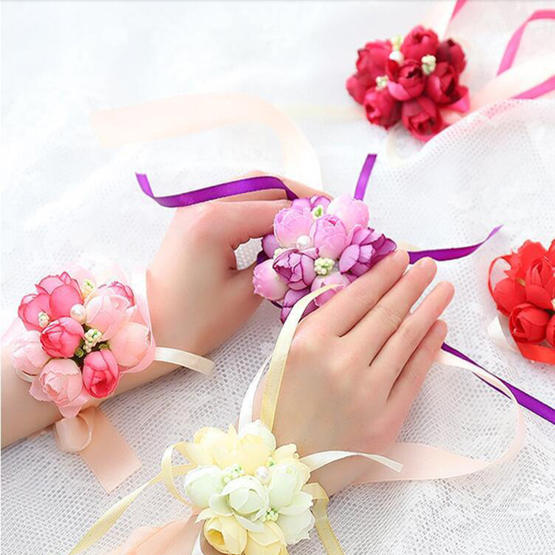 wholesale Wedding supplies The bride wrist flowers Korean Wedding simulation Sternum Fabric art Bridesmaid Sisters Hand Flower