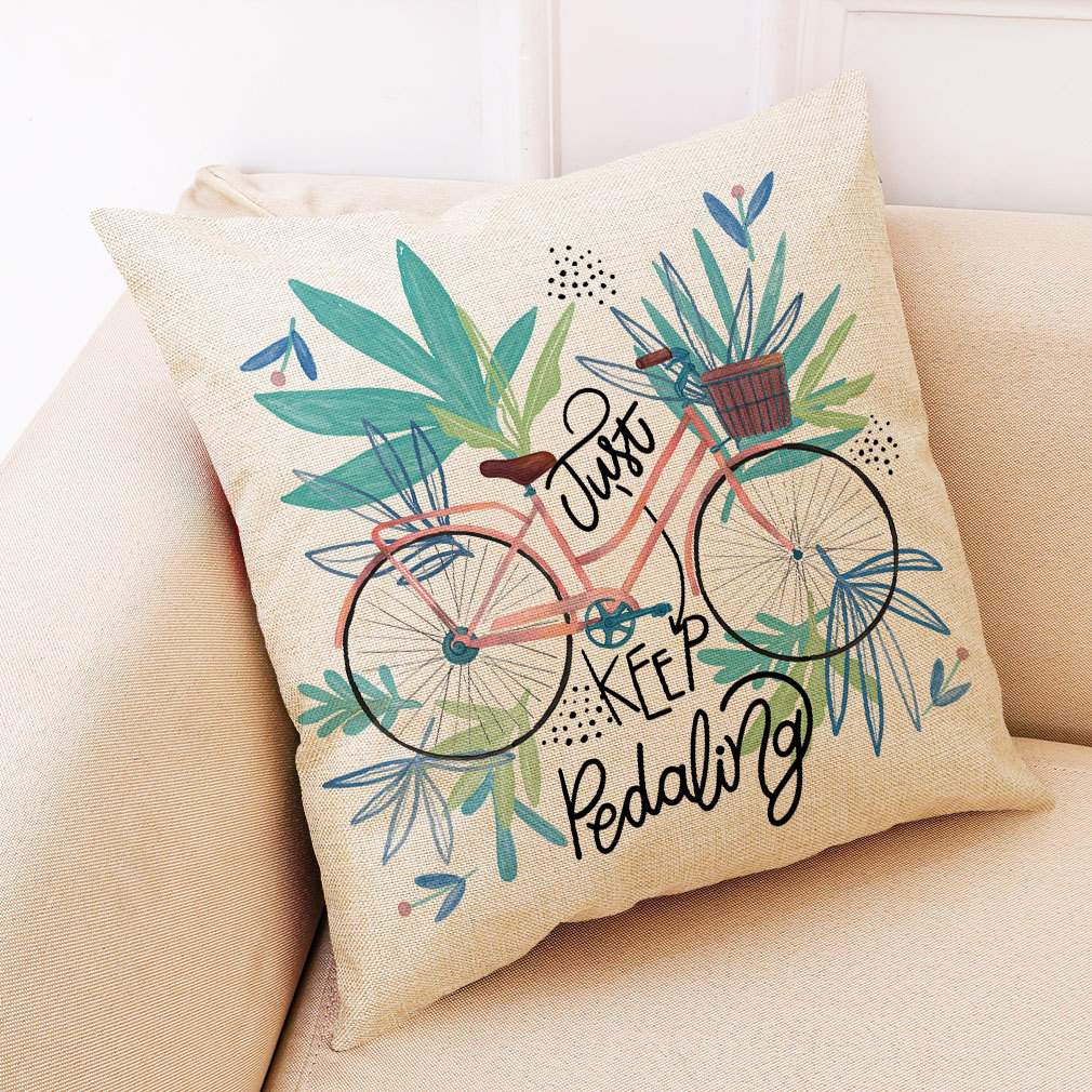 wish 亚马逊新款个性自行车棉麻抱枕套 汽车抱枕家居沙发靠垫定制