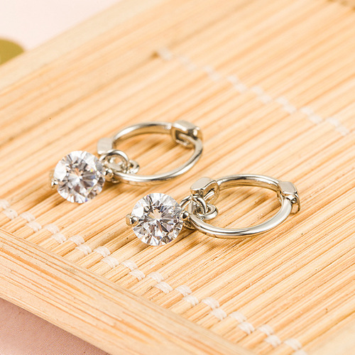 S925 silver plated earrings for women Korean style elegant earrings simple single diamond earrings internet celebrity ins style flash diamond earrings earrings
