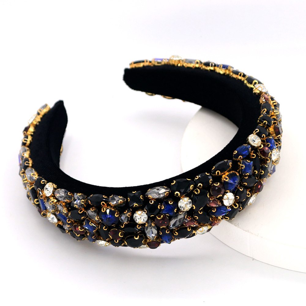 Baroque Four-color Glass Rhinestone Gold Velvet Sponge Fashion Bridal Headband Wholesale display picture 9