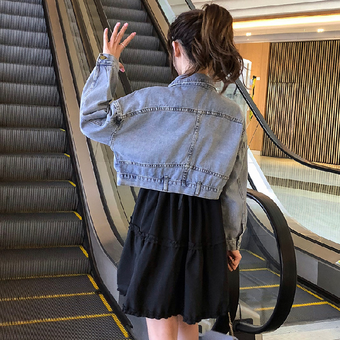 外套单排扣浅蓝色女bf宽松韩版2020年新款短款上衣春季复古牛仔衣