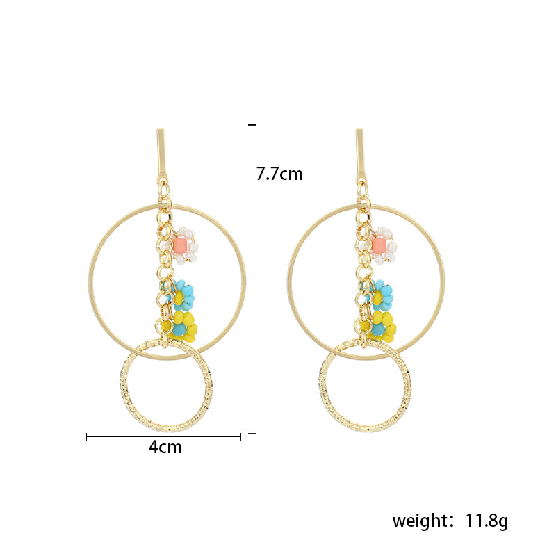 12g Weight Earrings Classification Wedding, Travel, Birthday, Festival Occasion Women'S Gender Gold Color Big Circle Ring Rice Bead Flower Geometric Earrings 无