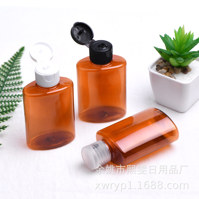 60ml毫升扁棕塑料瓶配20口翻盖蝴蝶盖乳液纯露洗发水爽肤水分装瓶