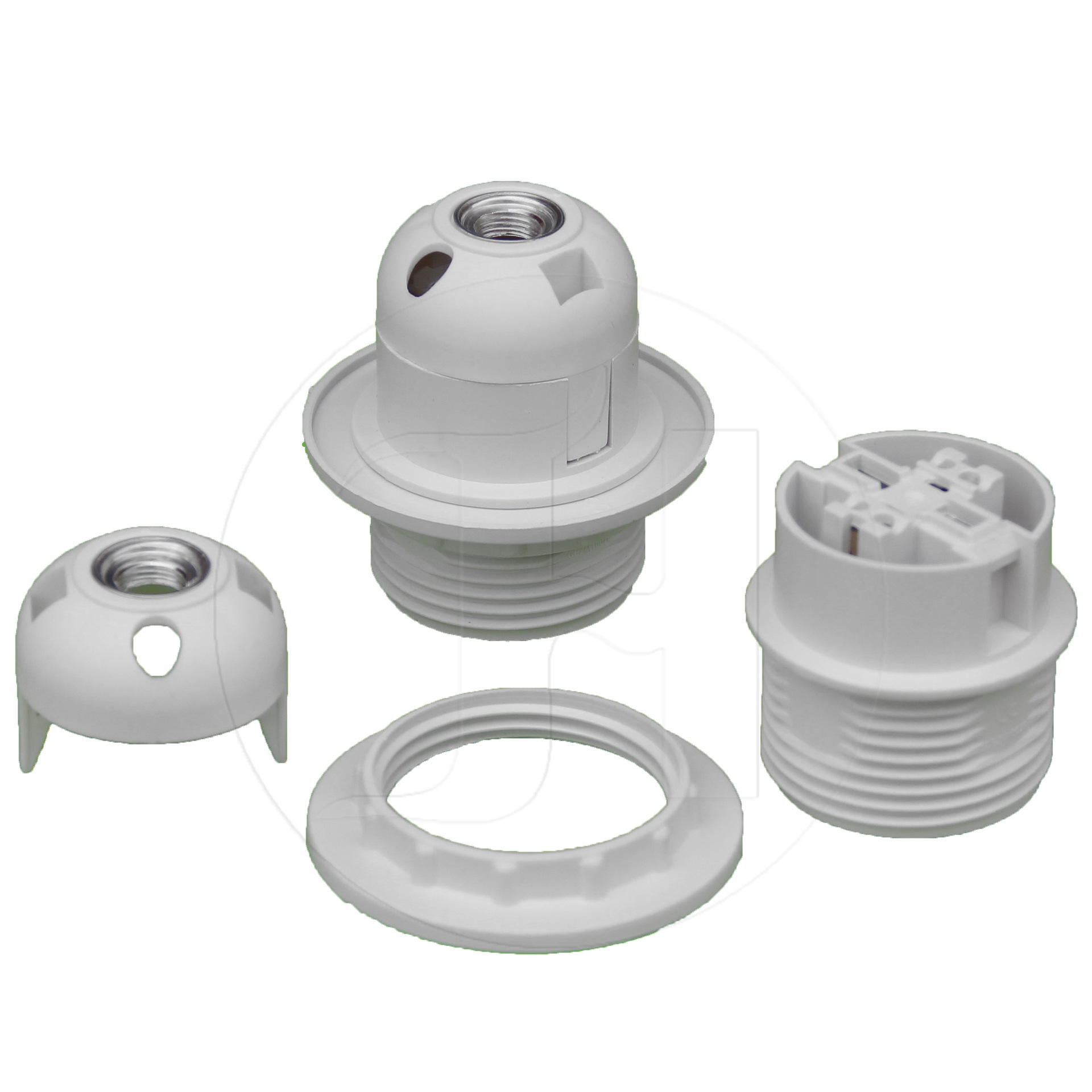 E27白色塑料卡式半牙灯头灯座后盖金属牙 防火阻燃材质CQC CE认证