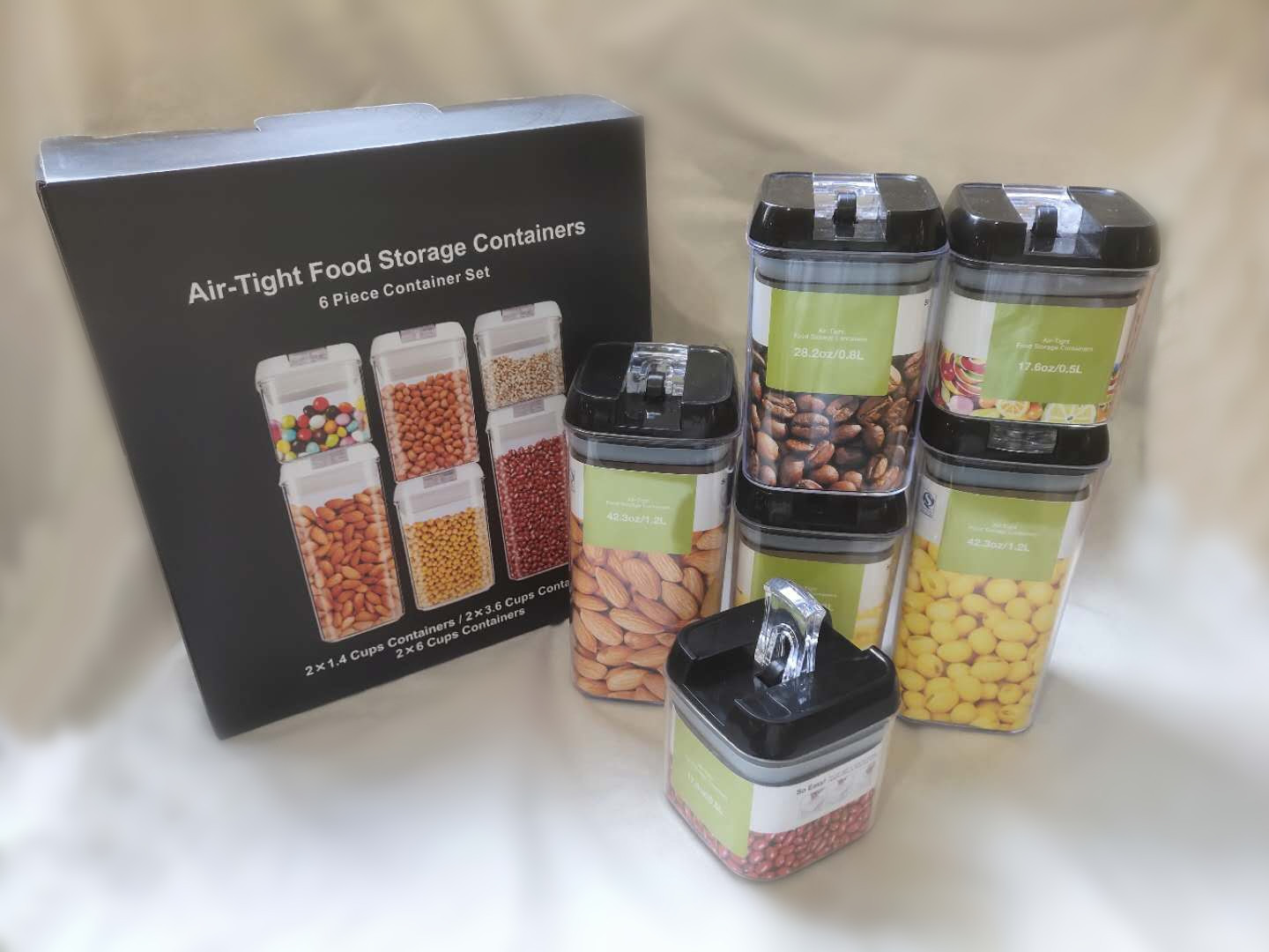 Set di 8 contenitori quadrati per alimenti, contenitori da cucina ermetici in plastica PS senza BPA con chiusure di sicurezza, contenitori trasparenti impilabili_voghion.com