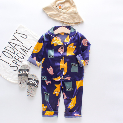 CA53-长-眼睛猫三水一吉服饰春秋款韩版绸缎长袖宝宝 睡衣套装|ms