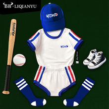 新款夏季儿童白色套装男女童运动套装宝宝婴幼儿外出球服棒球服