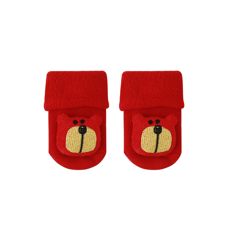 Calcetines para bebés, calcetines para bebés, calcetines para bebés, calcetines de suelo antideslizantes, calcetines de luna llena roja, calcetines de Año Nuevo.