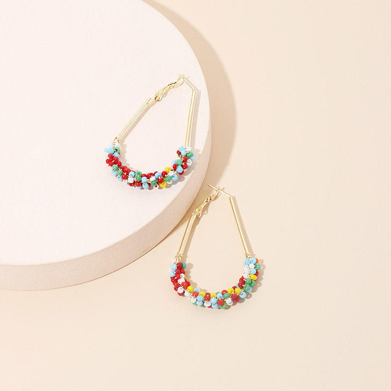 9g Weight Earrings Classification Wedding, Travel, Birthday, Festival Occasion Women'S Gender Bohemian Style Fashion Geometric Rice Beads Bohemian Style Wrap Retro Earrings 2