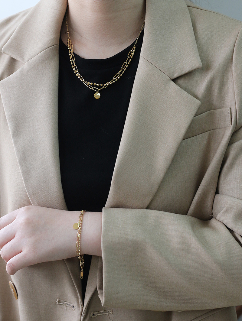 Retro Round Brand Double Round Bead Bracelet Necklace Set