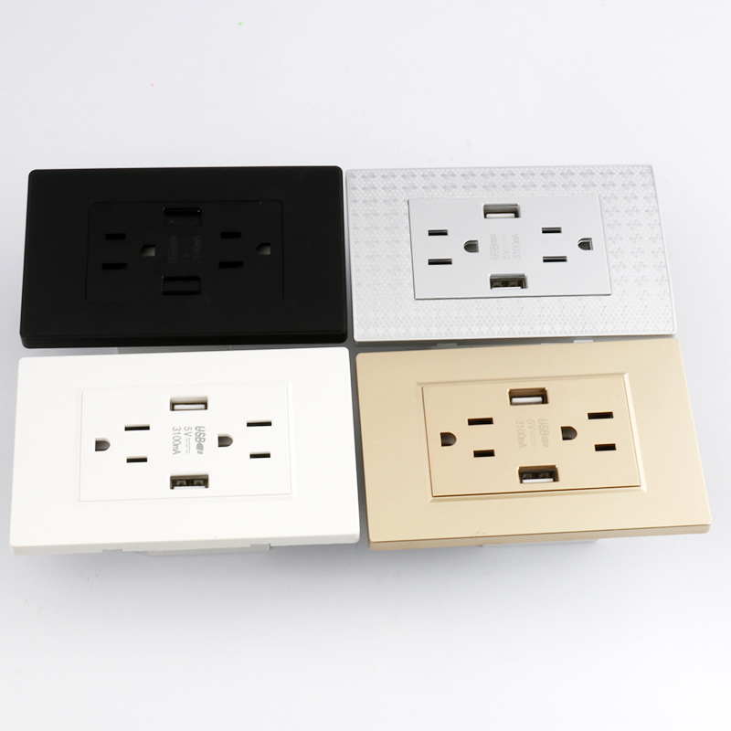 3A new fast charge US standard dual USB panel black American standard US standard US Taiwan Japan power outlet supply