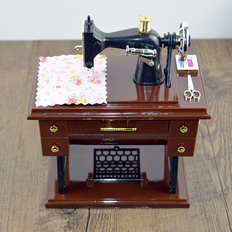 複古老式縫紉機音樂盒 創意手搖發條八音盒 高仿真模型 精美禮品