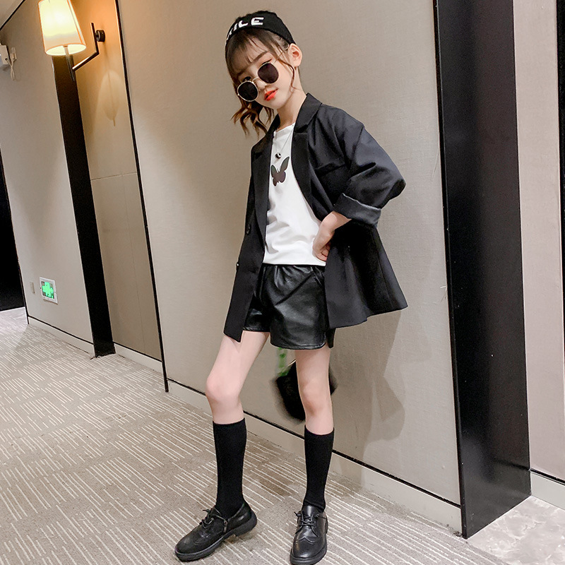 Girls' Autumn solid color top 2022 spring and autumn new middle-aged and large children's Korean version simple British style Blazer