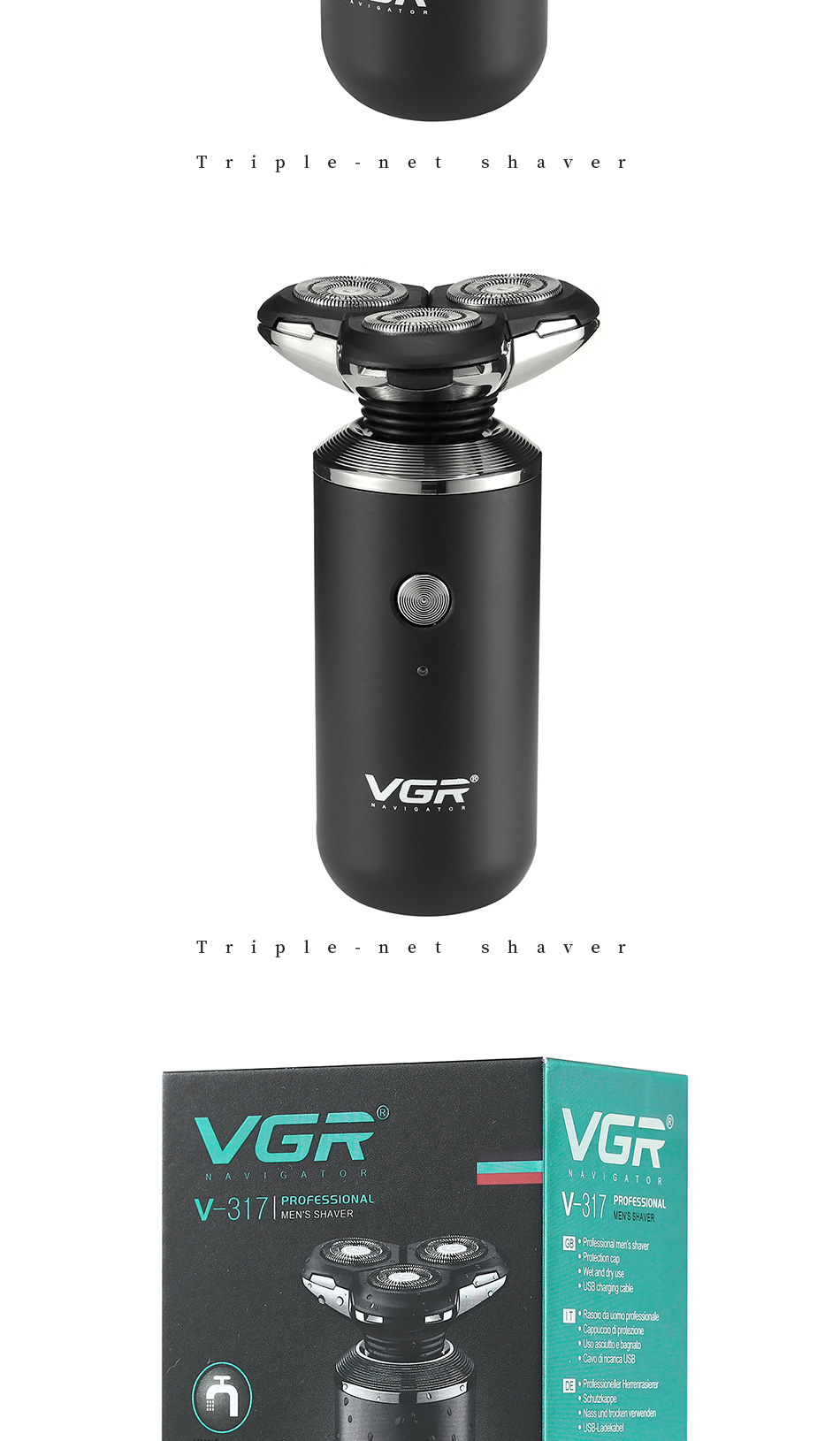 Electric Shaver For Men Usb Rechargeable Waterproof Three Head_voghion.com