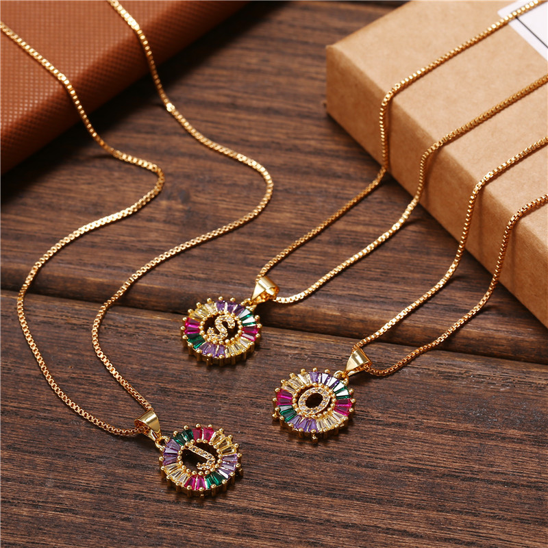 Necklace Creative Necklace Clavicle Chain Micro Inlaid Color Zircon 26 Letter Necklace Women display picture 21