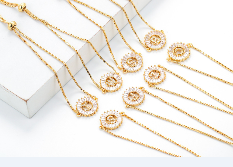 Korean 26 English letters round micro-inlaid zircon bracelet