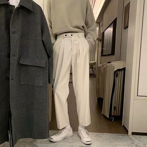 Seasonal Harbor Wind Drop Fit Straight Leg Trousers Vintage Trend Loose Men 3D Cut Nine-Tenths Casual Trousers for Men