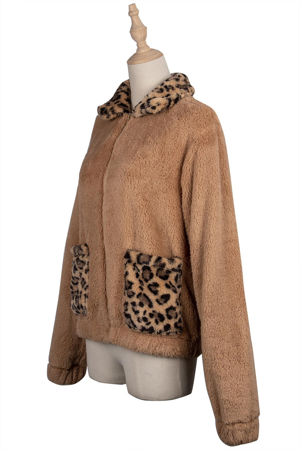 hot new autumn lamb velvet leopard stitching zipper jacket NSDF1317