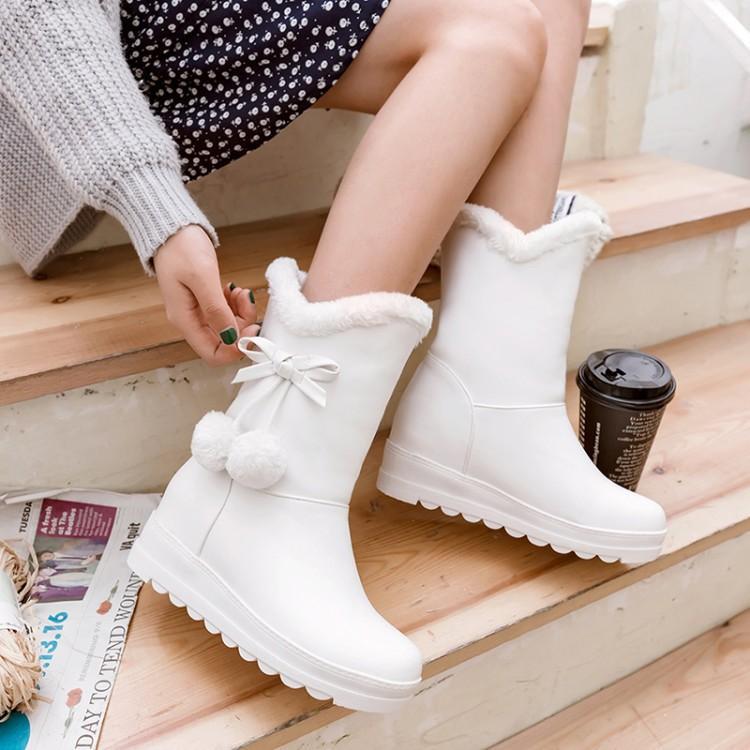Keep warm low boots platform with bow, for teenagers