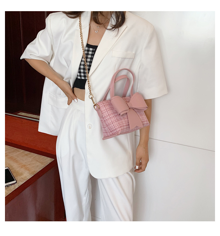 New Summer Fashion Bow-knot Plaid Korean Wild Woven Chain One-shoulder Messenger Handbag For Women display picture 33
