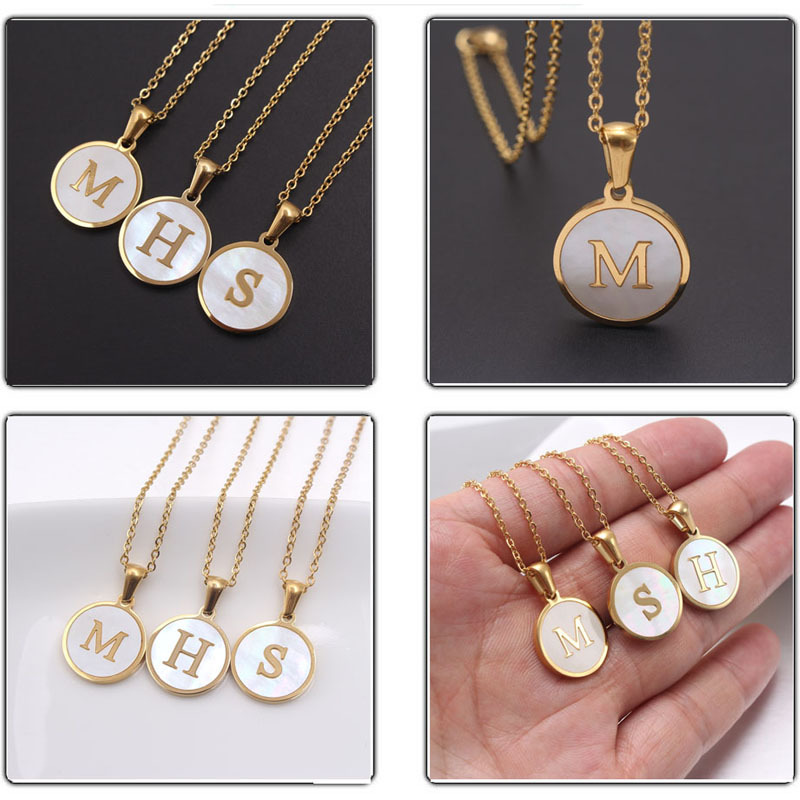 26 English Letter Necklace Round Shell F...