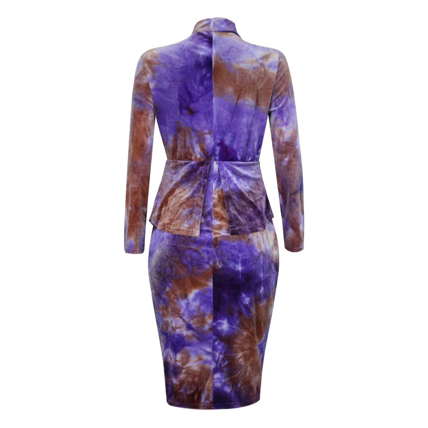 autumn plus size long-sleeved tie-dye printing bowknot dress nihaostyles wholesale clothing NSBMF91101