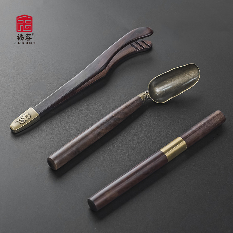 福容MC20 黑檀实木茶夹 茶叉 养壶笔 茶刀 茶勺 茶具配件厂家直销