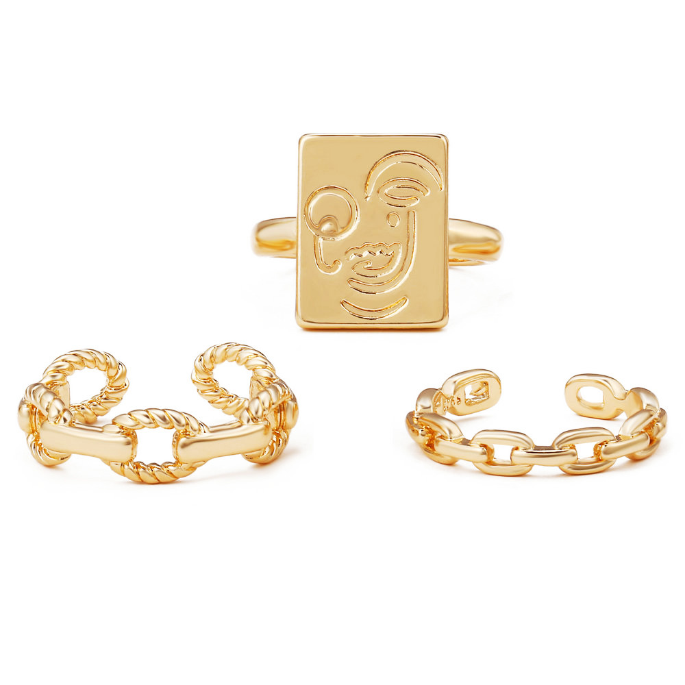Korean Golden Smiley Face Twist Woven Ring display picture 2