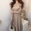 New style of knitted dress flounced waistband mid length sweater