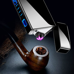 Stylish Flame lighter with double electric arc USB windproof metal personal logo creative gift wholesale