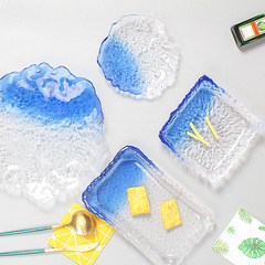 Household ins glass tea tray tea cup tray round water cup tea cup tray fruit plate ice dew tableware set