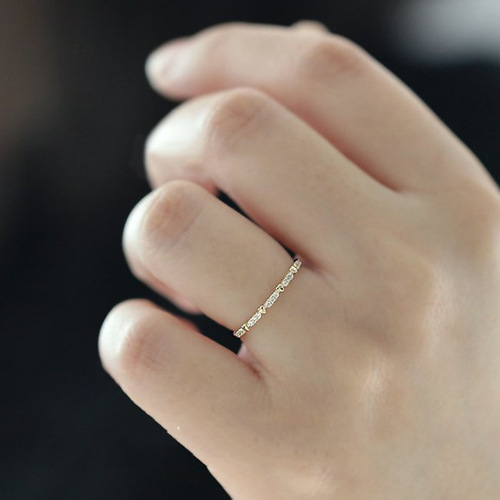 Wish new 925 sterling silver plated 14K gold ring for women Japanese and Korean simple love row diamond versatile row diamond ring