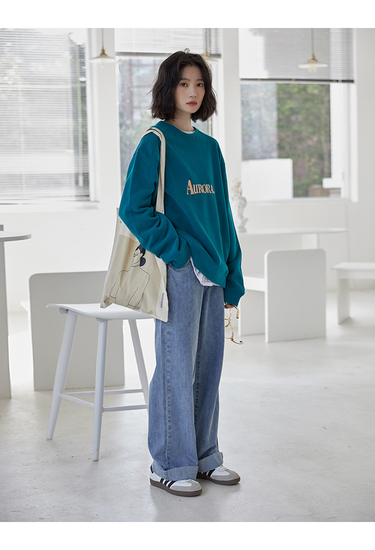 Black Women's Loose Korean Round Neck Sweater